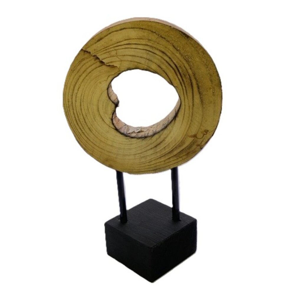 Natural Wood Art Sculpture on Black Base with Metal Supports 11 x 3 inches